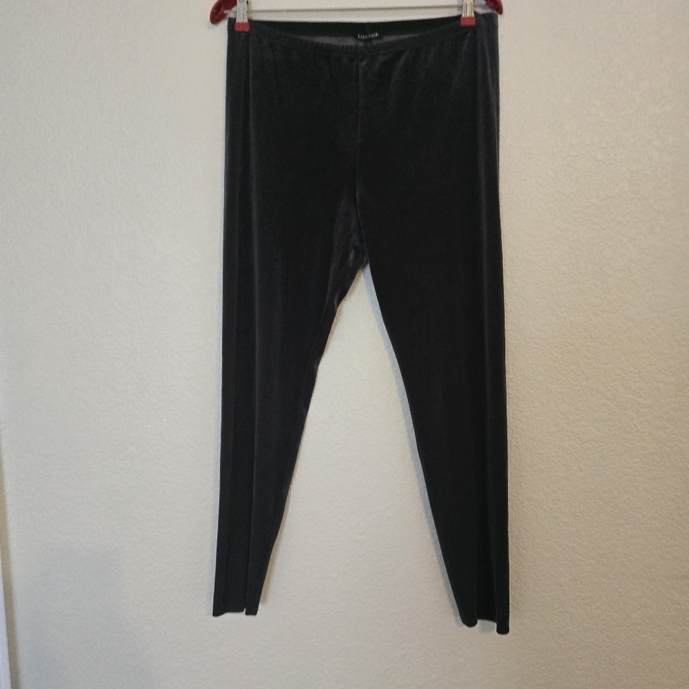 Eileen Fischer Stretch Velvet Knit Ankle Length Leggings Large Charcoal Gray - Picture 4 of 10